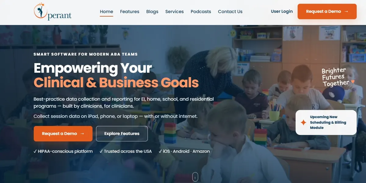 ABA Therapy Software Company website screenshot