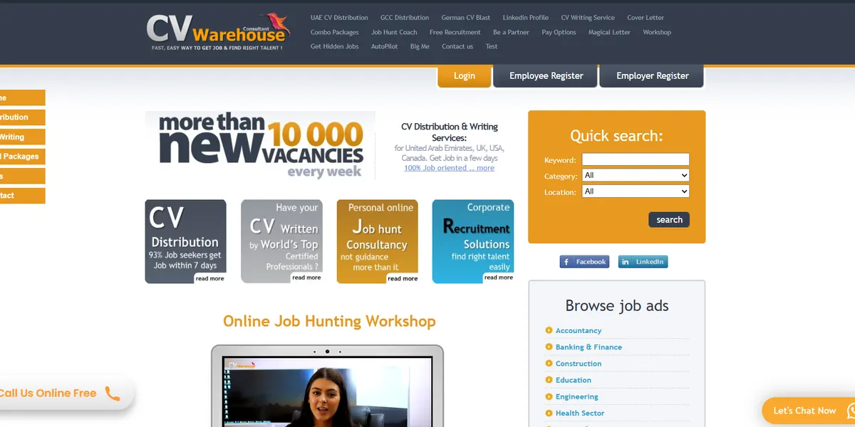 Recruitment and Career Services Portal website screenshot